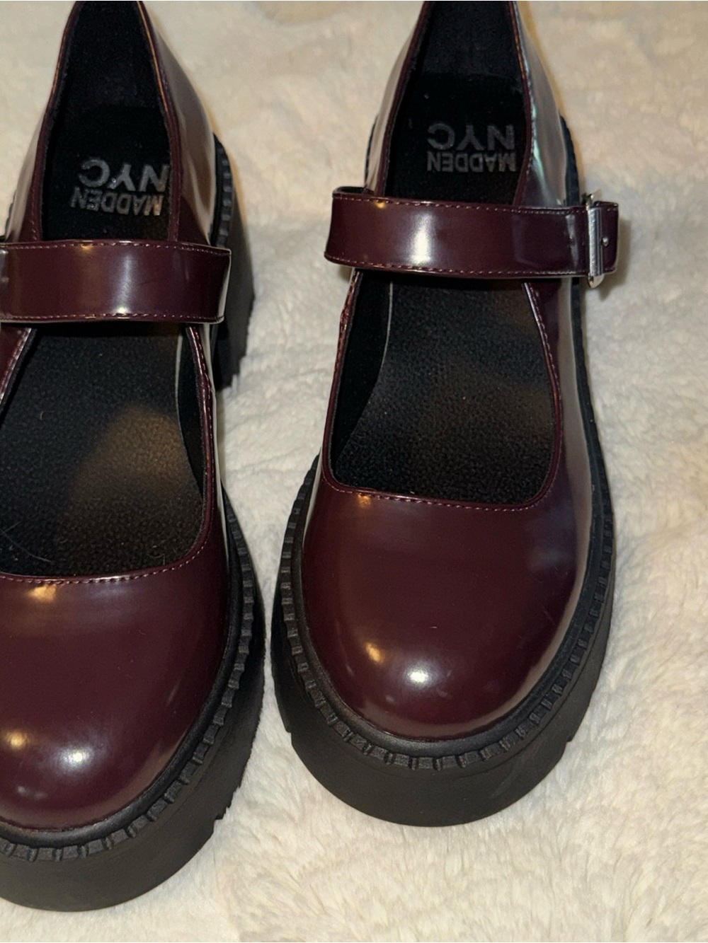 Madden NYC Women's Platform Mary Janes in Burgundy